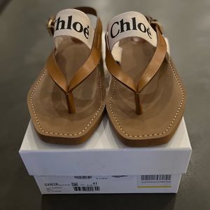 Size 41 (9.5 US) Chloe Logo-Print Canvas & Leather Sandals - White